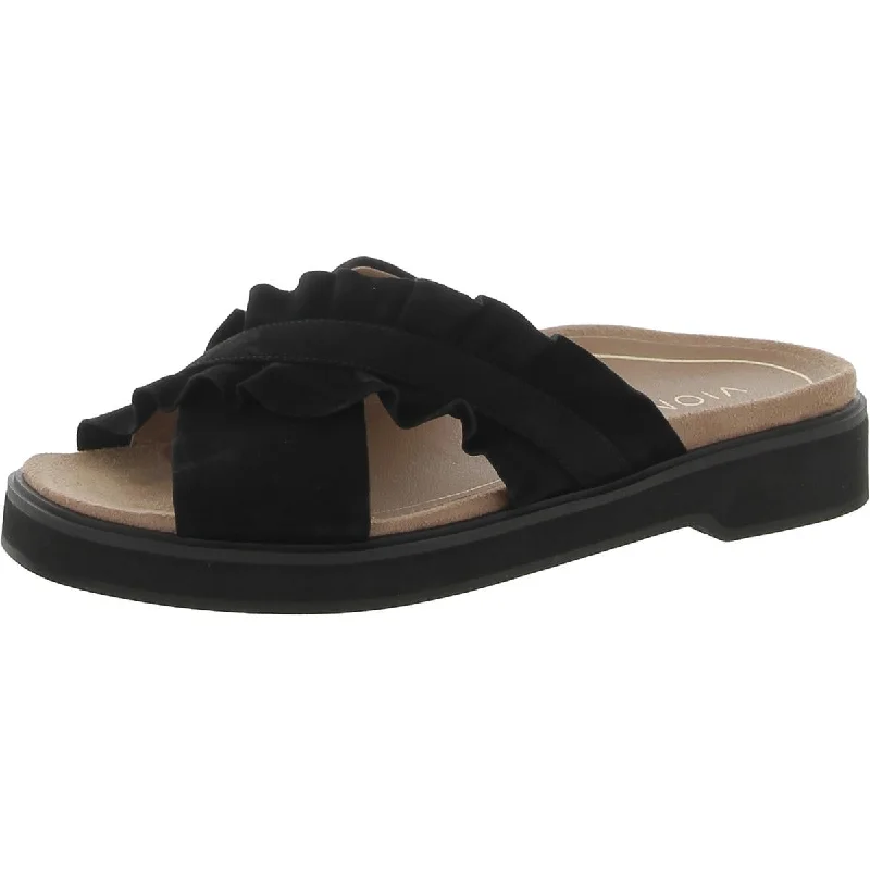 Slip-on sandals with swift calm -Vionic Womens Leila Azalea Leather Lifestyle Slide Sandals