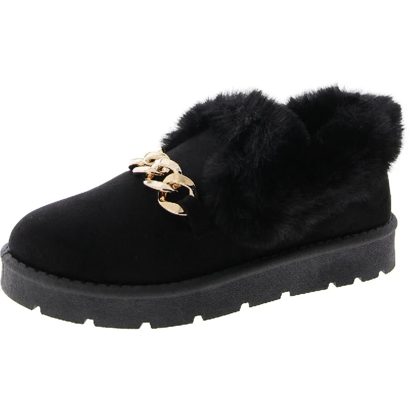 Loafers with even sole balance -Steve Madden Womens Jeopardy  Chain Faux Fur Loafers