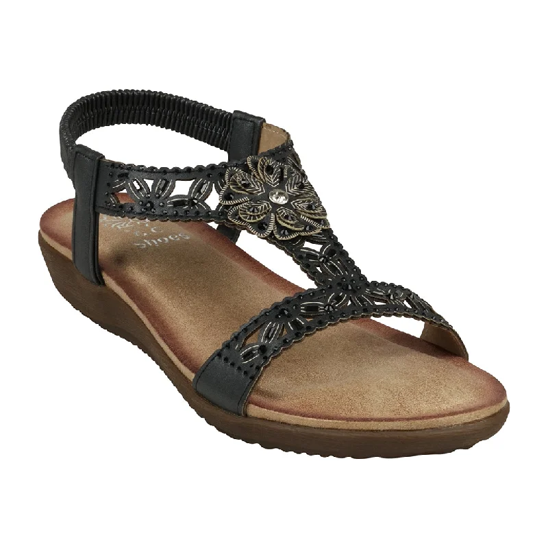 Sandals with steady sole grip -Toni Black Flat Sandals