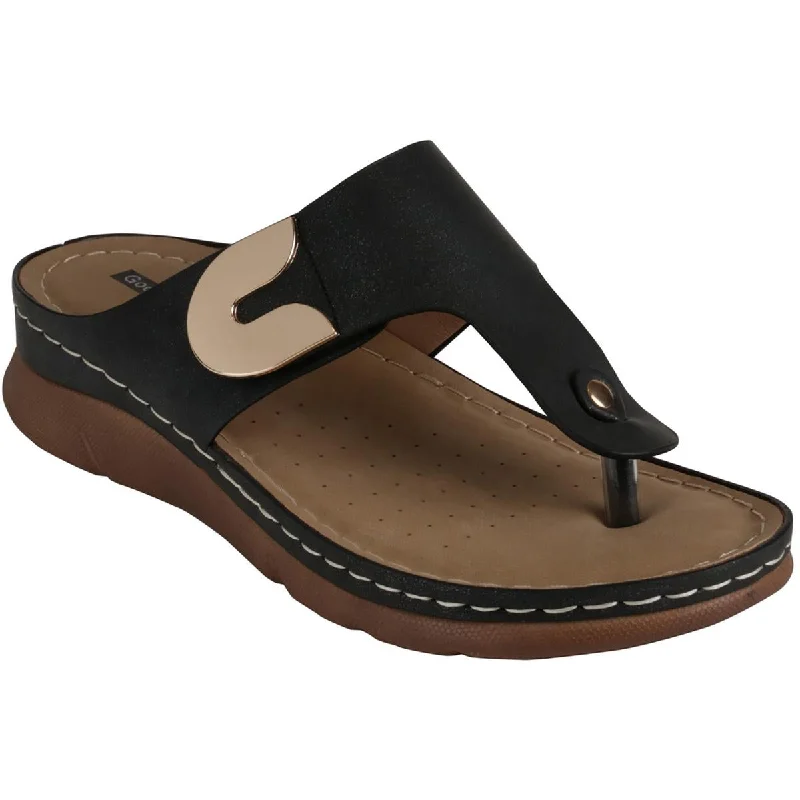 Sandals with airy strap treads -Good Choice Womens Sam Slip On Faux Leather Thong Sandals