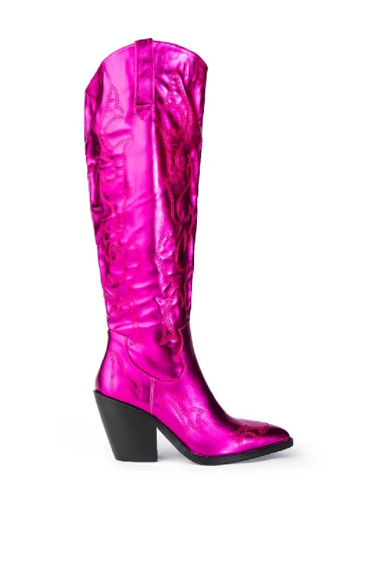 Boots with slim rainy profiles -MIMI-PINK METALLIC WESTERN BOOT