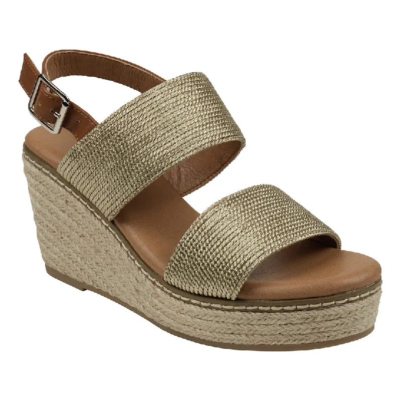 Sandals with springy sole cushion -Ellis Gold Metallic Double Band Slingback Espadrille Wedge Sandals