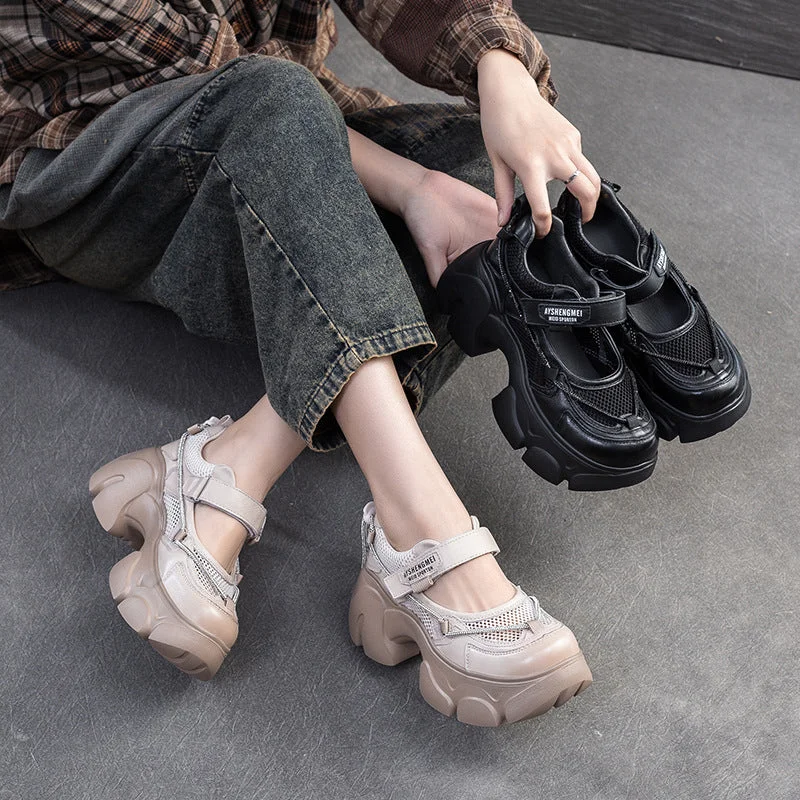 Fast sandals with quick slip -Women Breathable Mesh Casual Chunky Platform Sandals