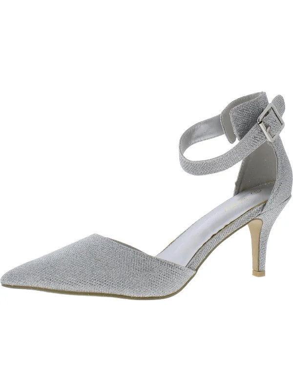 High heels with comfy midsoles -Womens Glitter Ankle Strap Pumps