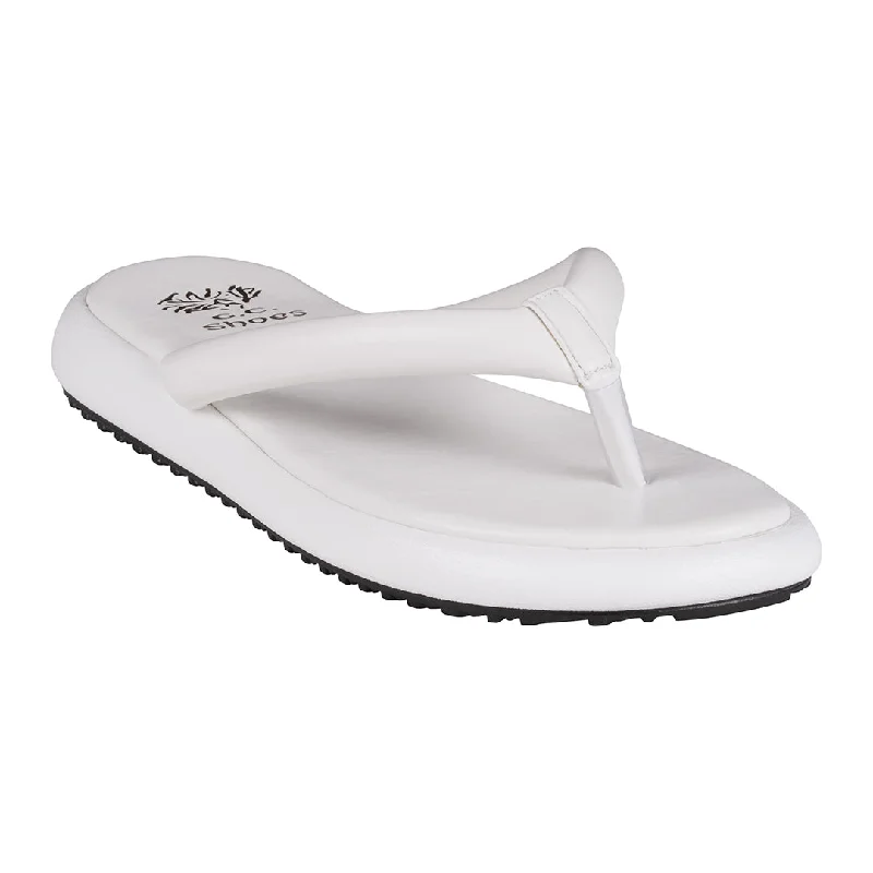 Roomy sandals for wide feet -Parisa White Thong Slide Flat Sandals