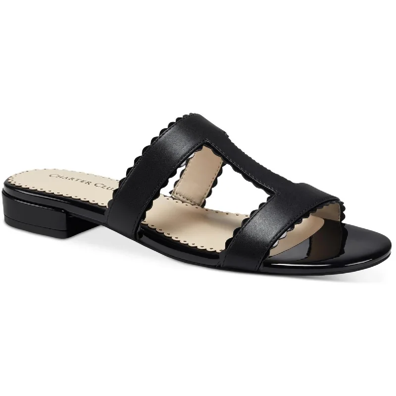 Sandals with slow shore hush -Charter Club Womens Lulia Faux Leather Round Toe Slide Sandals