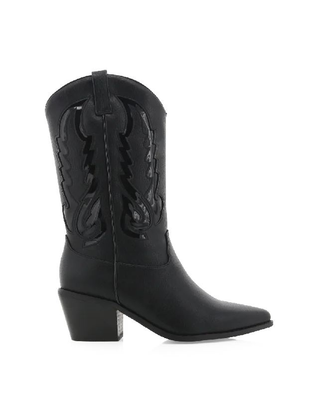 Boots with trendy sole designs -NORVA  - BLACK-BLACK PATENT