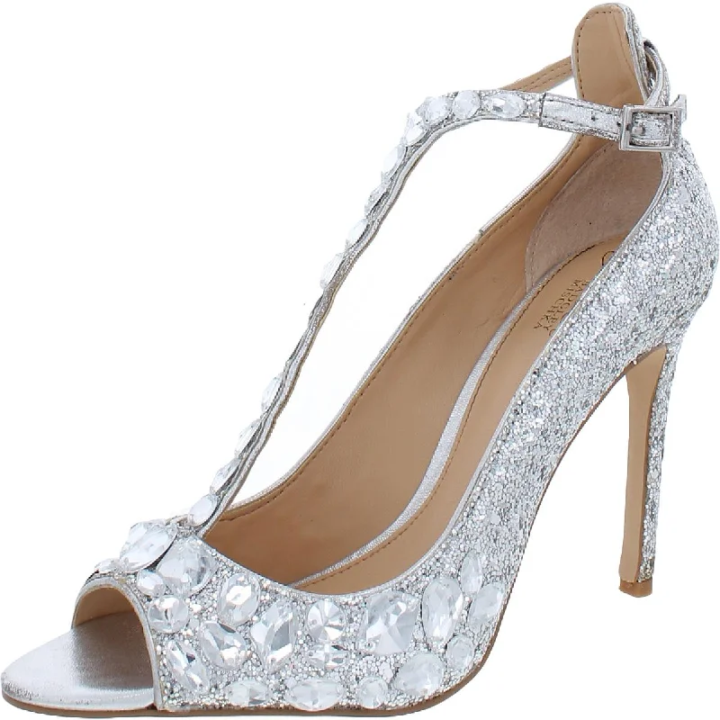 Sandals with short shore hush -Badgley Mischka Womens Conroy Glitter Stilettos Dress Sandals