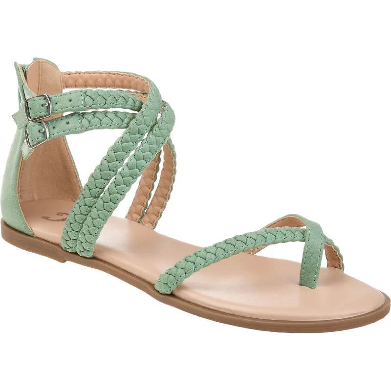 Sandals with cling strap treads -Journee Collection Womens IMOGEN Faux Leather Zipper Flat Sandals