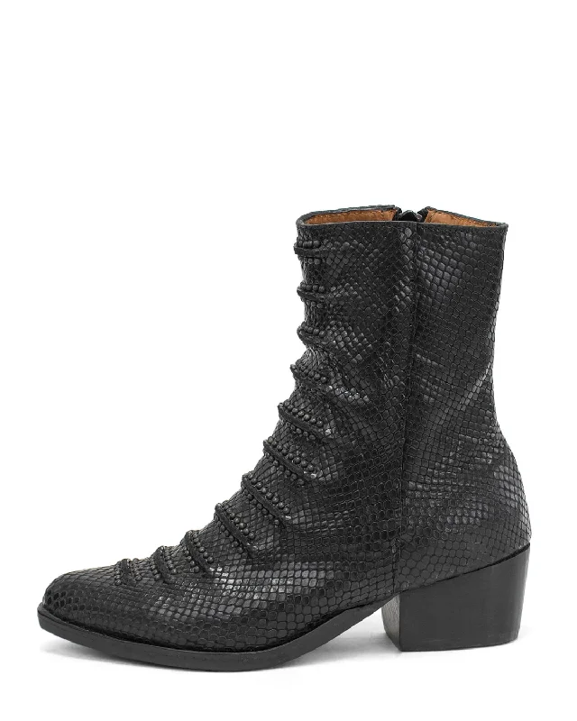 Boots with comfy heel padding -Tiba Tall Bootie | Black Lizard