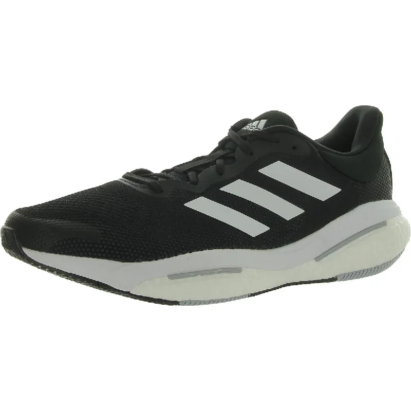 Running shoes with firm arches -Adidas Mens Solar Glide 5 M Wide Lace-Up Padded Insole Running & Training Shoes