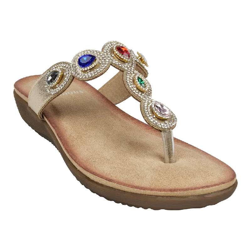 Luxe sandals with shore swank -Zara Gold Jeweled T-Strap Thong Flat Sandals