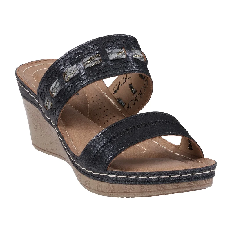 Splash-proof sandals for creeks -Mariah Black Open Toe Double Band Wedge Sandals