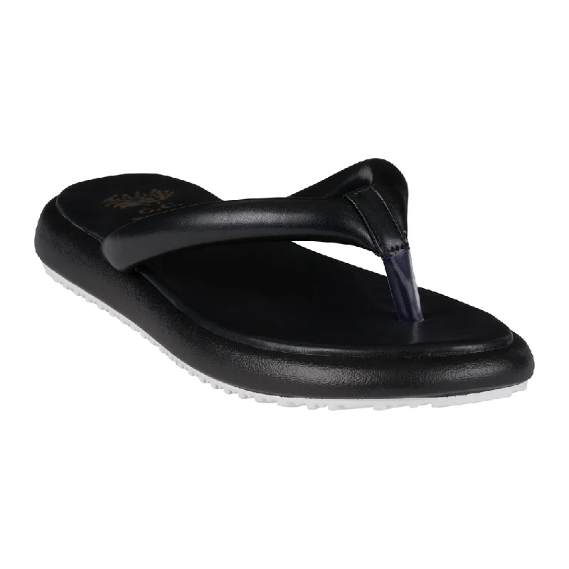 Sandals with jelly foam cushion -Parisa Black Thong Slide Flat Sandals