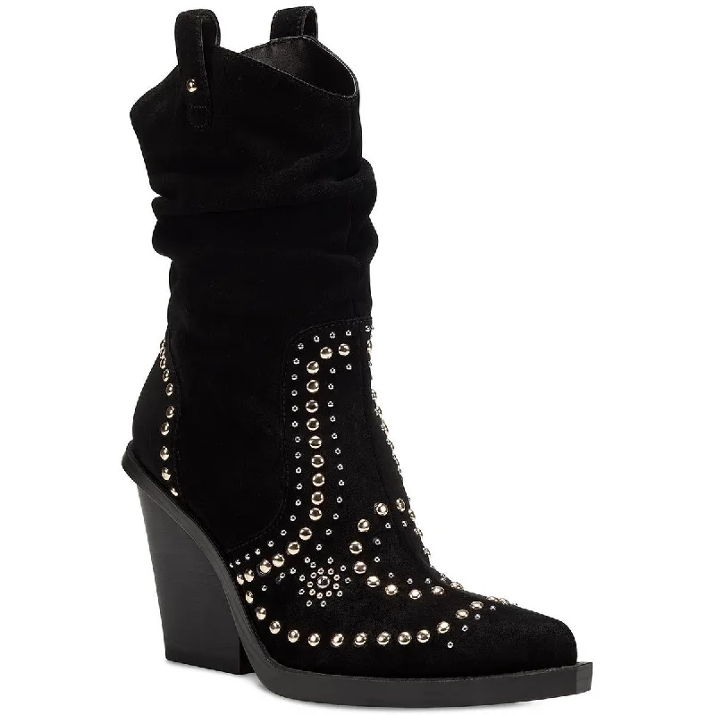 Boots with comfy heel fabrics -Jessica Simpson Womens Larna Suede Studded Cowboy, Western Boots