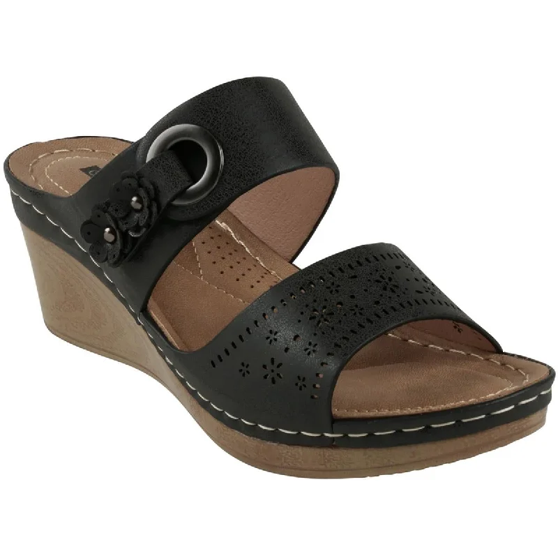 Sandals with plush strap piles -Good Choice Womens Faux Leather Wedge Sandals