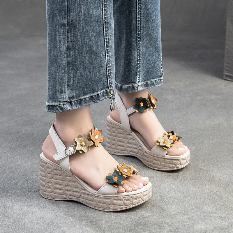 Sandals for snug feet fits -Women Summer Leather Chunky Heel Platform Sandals