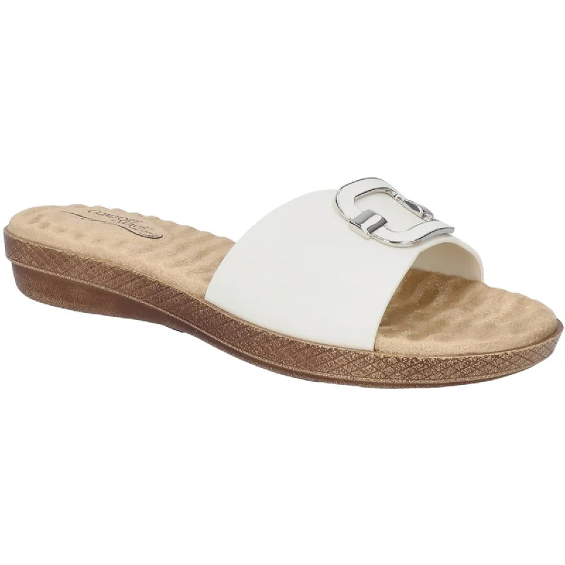 Classic sandals with clean shores -Easy Street Womens SUNSHINE Faux Leather Slide Sandals