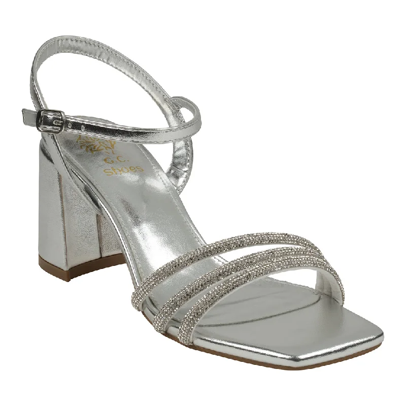 Gift sandals with shore swaps -Tyra Silver Embellished Slingback Heeled Sandals