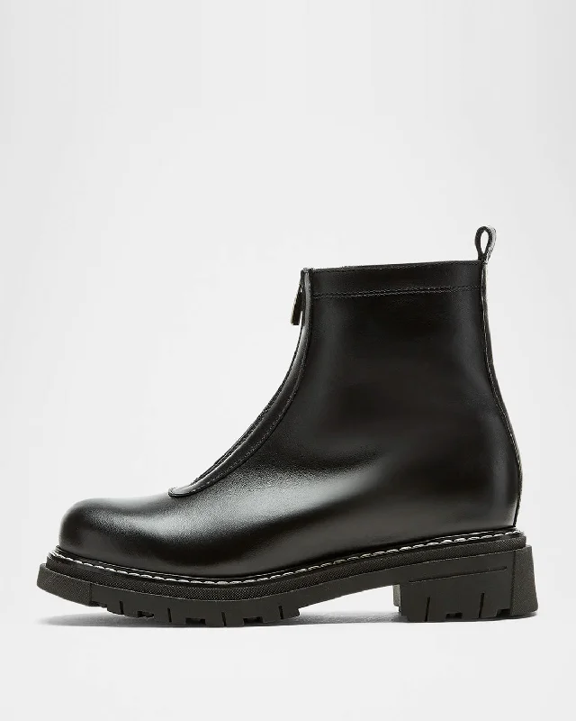 Boots with steady sole fabrics -Deon Zip Front Bootie | Black Leather