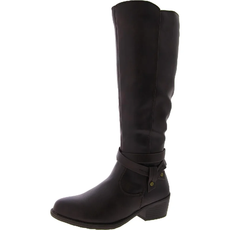 Boots with comfy sole padding -Easy Street Womens Anissa Faux Leather Block Heel Knee-High Boots