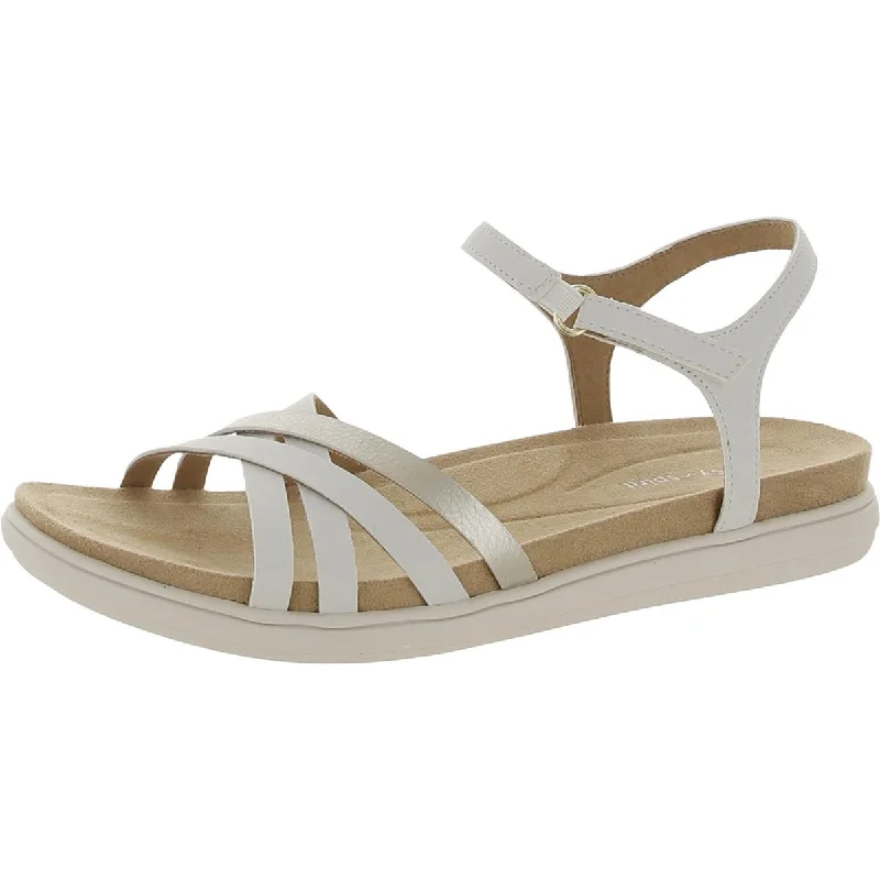 Sandals with water-safe strap grip -Easy Spirit Womens Dottle 3 Faux Leather Round Toe Wedge Sandals