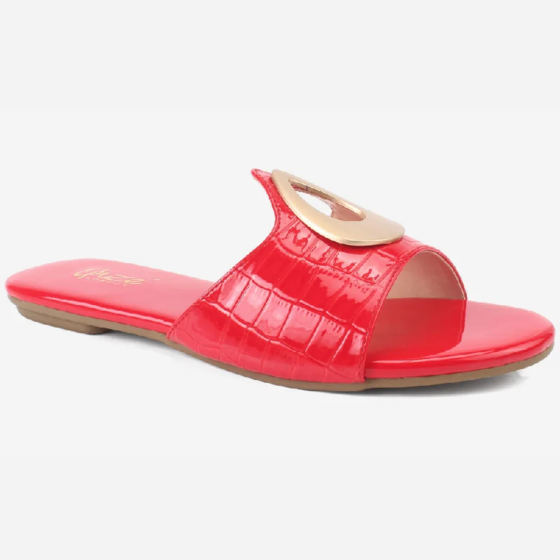 Slippers with dynamic soles -Womens "OPIA" Metallic Buckled Summer Slippers