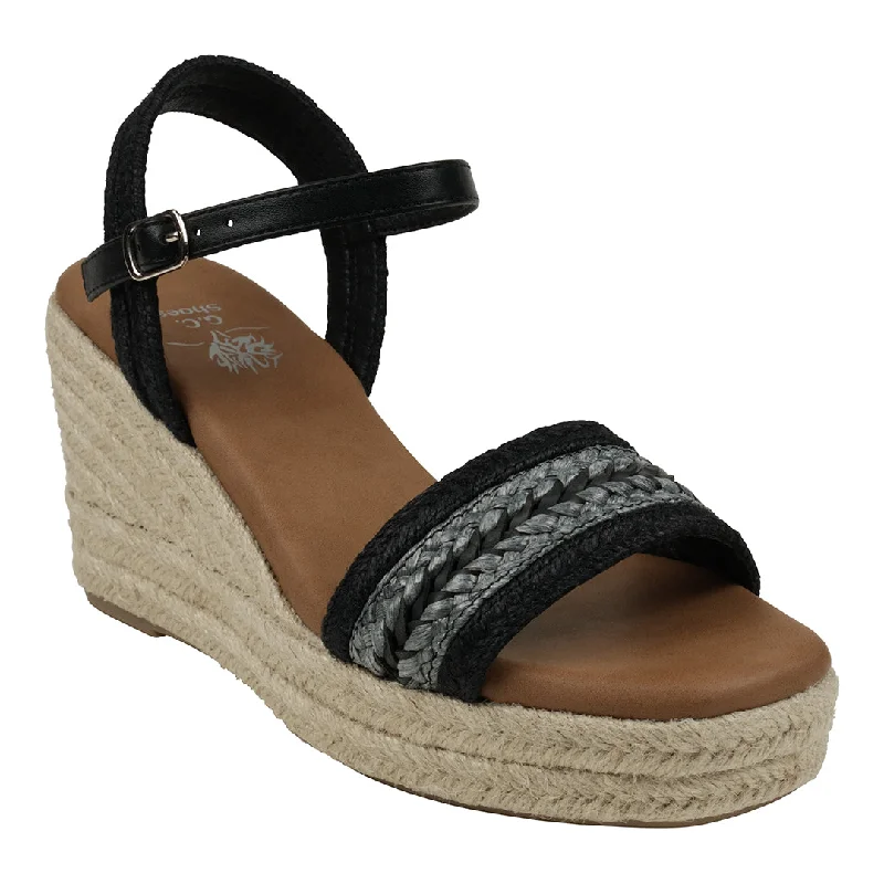 Value sandals for bulk buys -Solene Black Slingback Espadrille Wedge Sandals