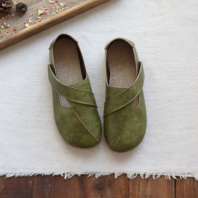 Flats for damp conditions -Women Handmade Retro Soft Velcro Casual Flats