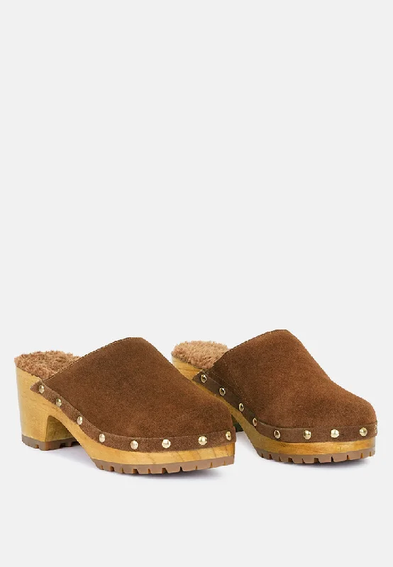 Slippers with rough weather -TULLEY Suede Clogs Mules in Tan