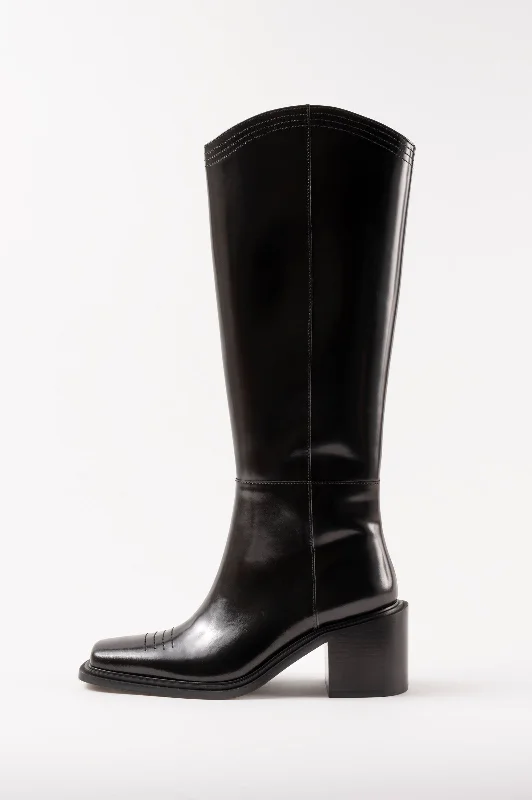 Boots with lightweight suede uppers -SAMANTA - Black Polished Leather Hight Boots