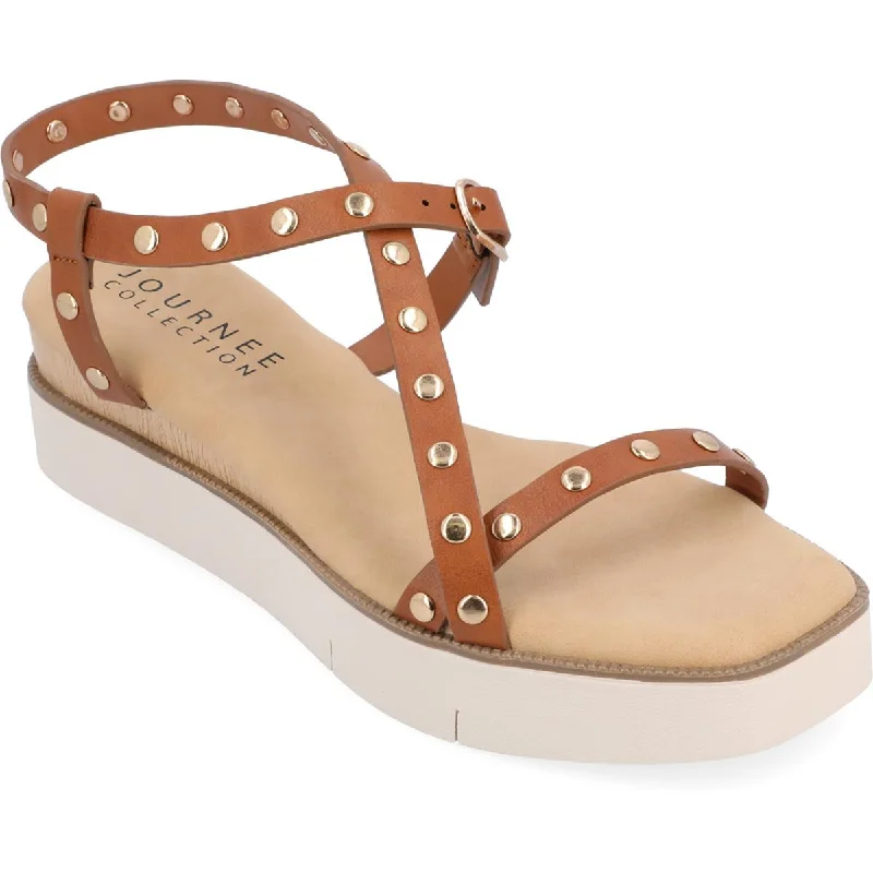 Sandals with water-tight strap beds -Journee Collection Womens Lindsay Faux Leather Studded Slingback Sandals