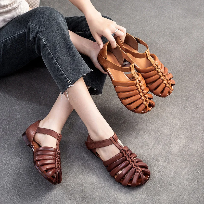 Mild sandals for tender soles -Women Retro Handmade Leather Flat Summer Sandals