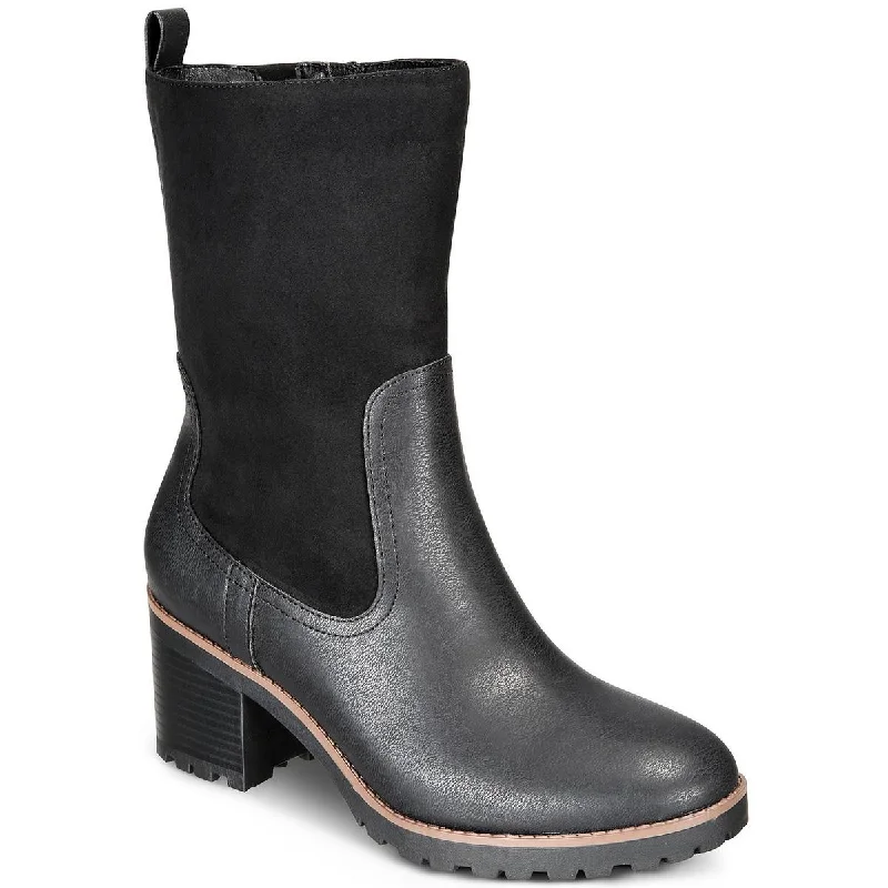 Boots for casual dusk lunches -Style & Co. Womens Skylarr Faux Leather Mixed Media Mid-Calf Boots