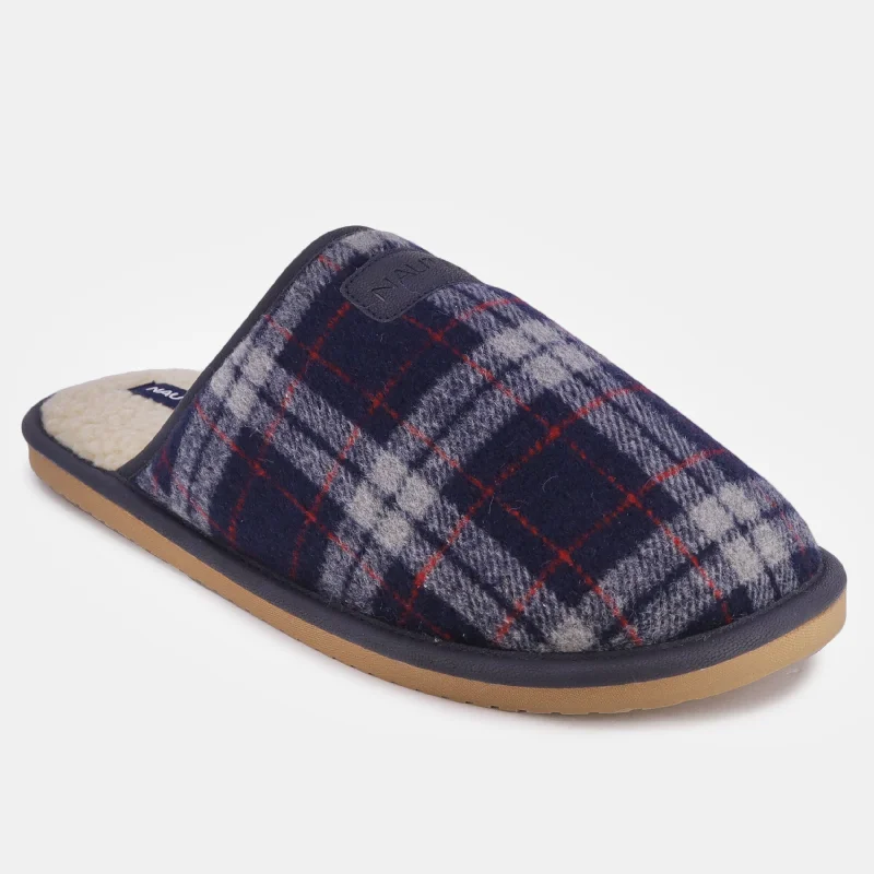 Slippers with fuzzy texture -Nautica Mens Plaid Micro Suede Slipper