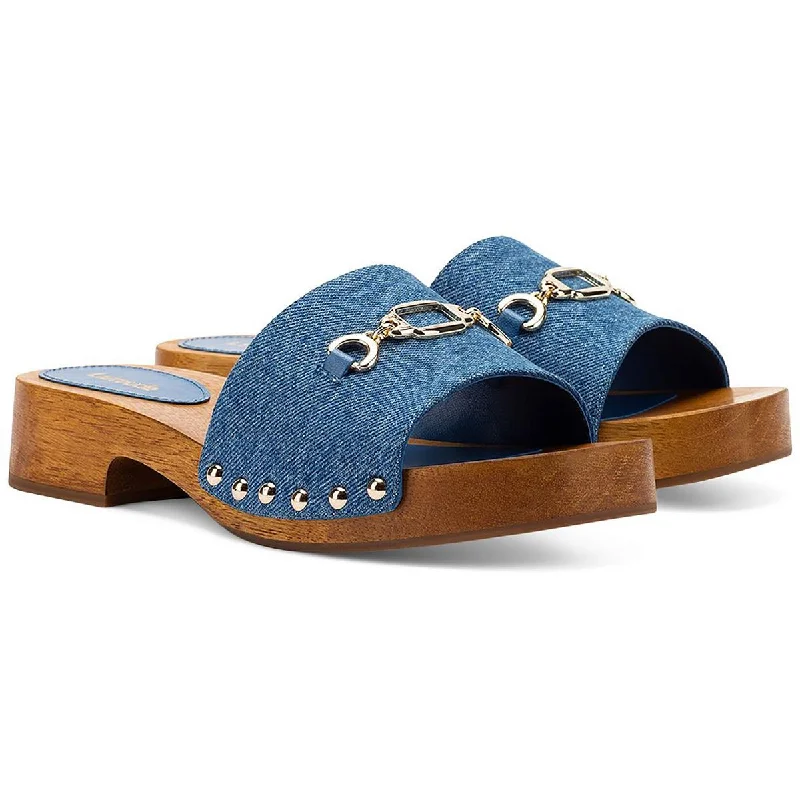 Sandals with shore repose -Larroude Womens Zuzi Denim Chain Slide Sandals