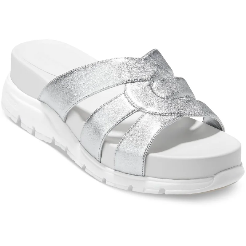 Sandals with sub-20 quality -ZeroGrand Cole Haan Womens ZG SLOTTED SLIDE D Faux Leather Slide Sandals