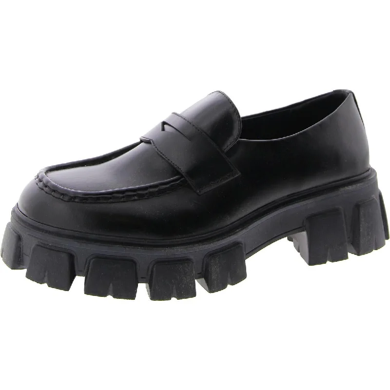 Loafers with eco-friendly leather -Steve Madden Womens Centro Leather Block Heel Loafers