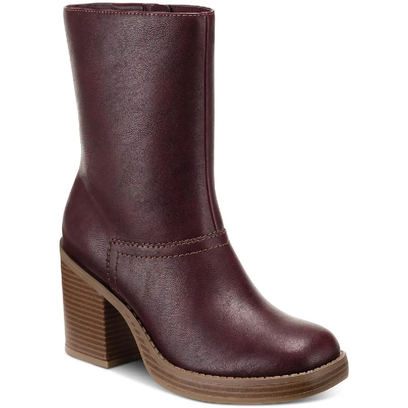 Boots with clean heel accents -Sun + Stone Womens Denverr Faux Leather Stacked Mid-Calf Boots