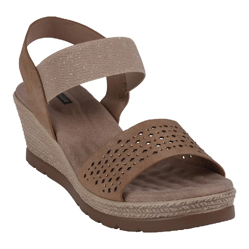 Sandals with soft sole grip -Bane Natural Embellished Elastic Double Band Wedge Sandals