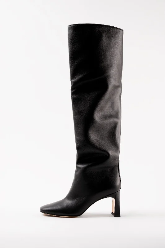 Boots with soft rounded soles -ROBERTA - Black Leather Knee-High Boots