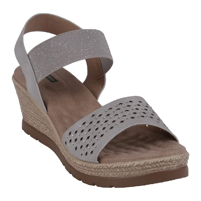 Sandals with cool strap piles -Bane Silver Embellished Elastic Double Band Wedge Sandals