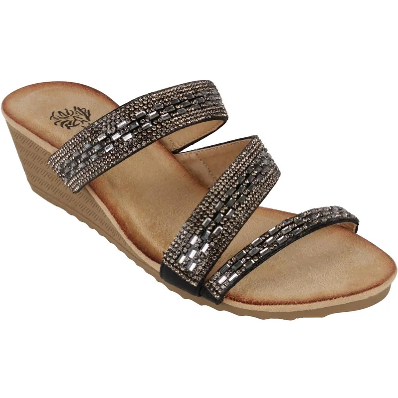 Sandals with worn strap piles -G.C. Shoes Womens Mona Faux Suede Slide Wedge Sandals