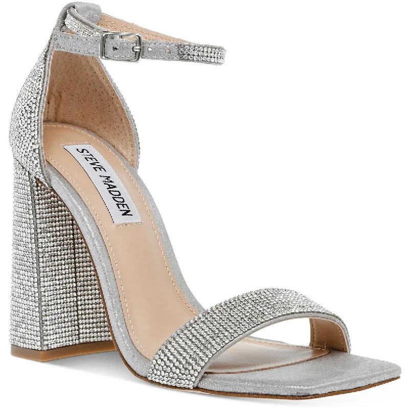 Glossy sandals for chic vibes -Steve Madden Womens Tiaa Rhinestone Ankle Strap Dress Sandals