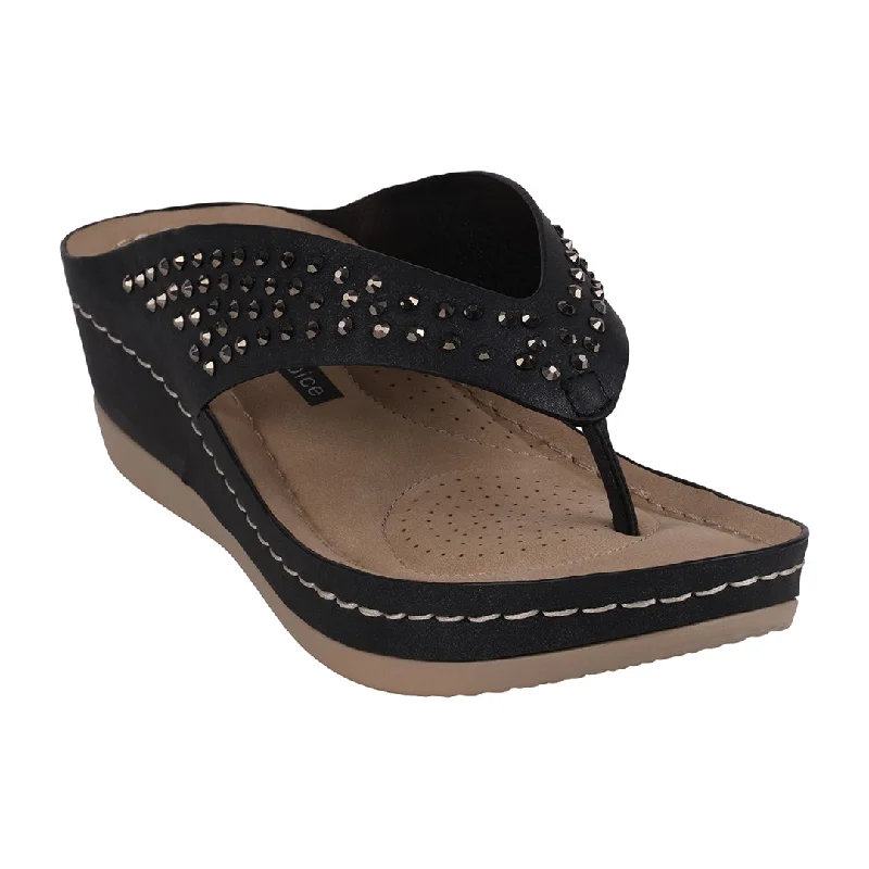 Sandals with eco shore repose -Tiana Black Embellished Comfort Wedge Sandals