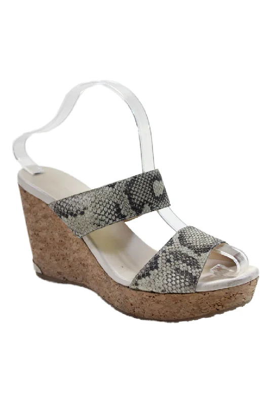 High heels for long style -Jimmy Choo Womens Leather Textured Slide On Cork Wedge Heel Beige