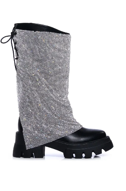 Boots for daily rainy chic -BLOOMFIELD-SILVER CHAINMAIL PU BOOT