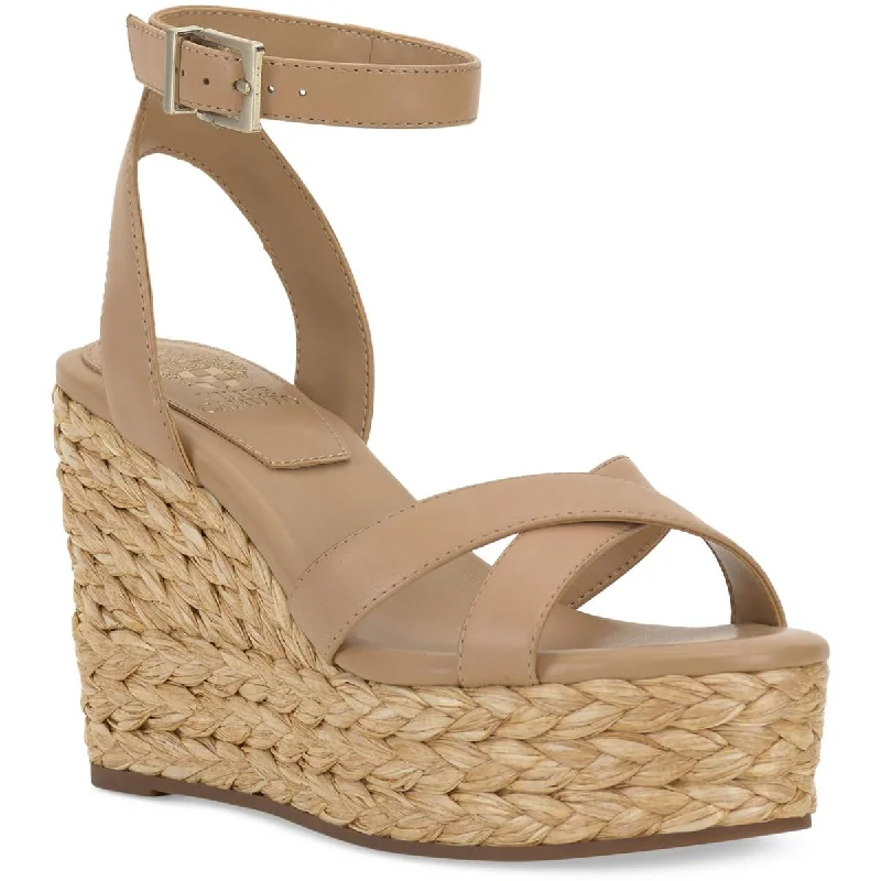 Sandals with open sole treads -Vince Camuto Womens Fettana Leather Criss-Cross Wedge Sandals