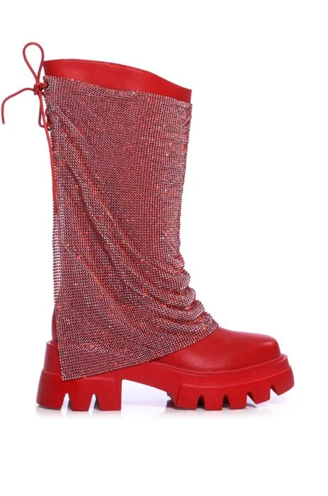 Boots for soggy wooded paths -BLOOMFIELD-RED CHAINMAIL PU BOOT