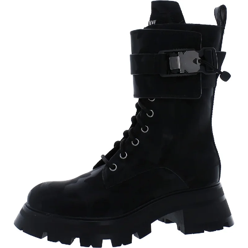 Boots with pliant heel layers -DKNY Womens Sava Leather Zipper Combat & Lace-up Boots